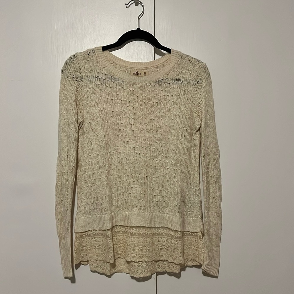 Hollister Cream Knit Sweater with Lace Detail